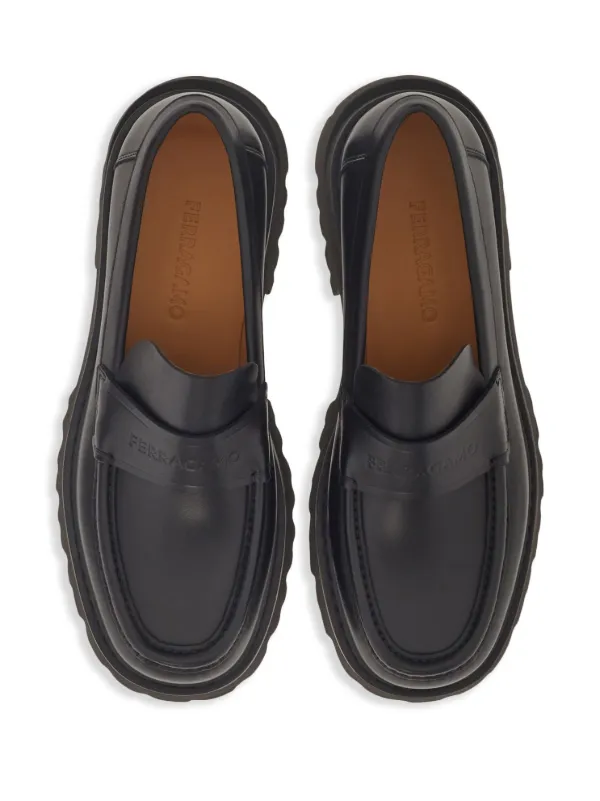 Ferragamo logo-embossed Chunky Leather Loafers | Black