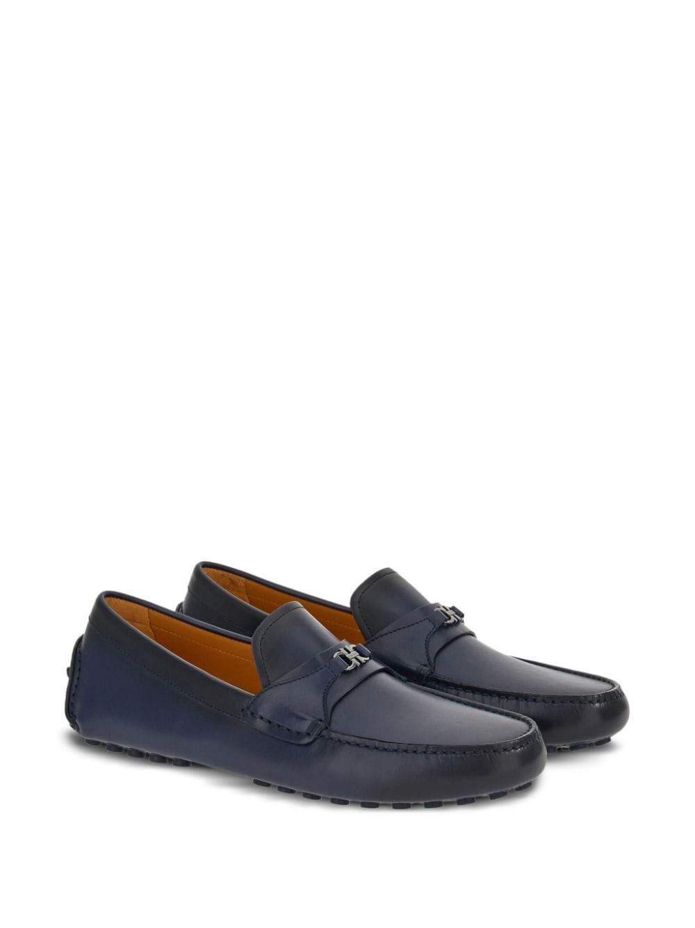 Shop Ferragamo Driver Gancini-buckle Leather Loafers In Blue