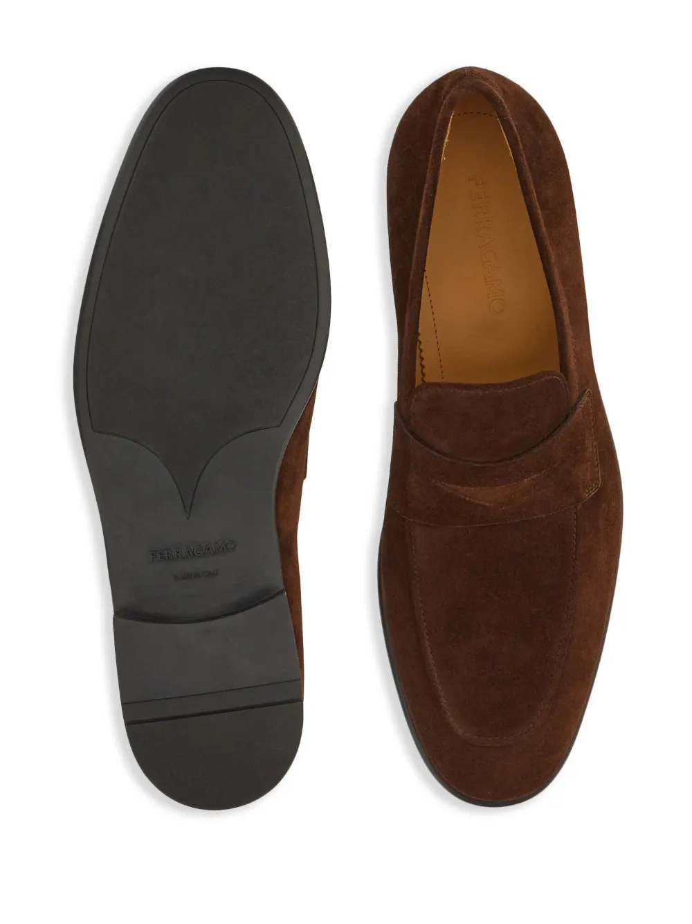 Shop Ferragamo Penny-slot Leather Loafers In Brown