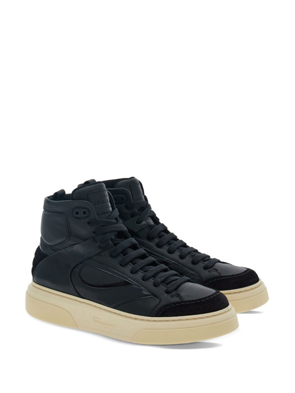 Ferragamo Logo-debossed Hi-top Sneakers In Black