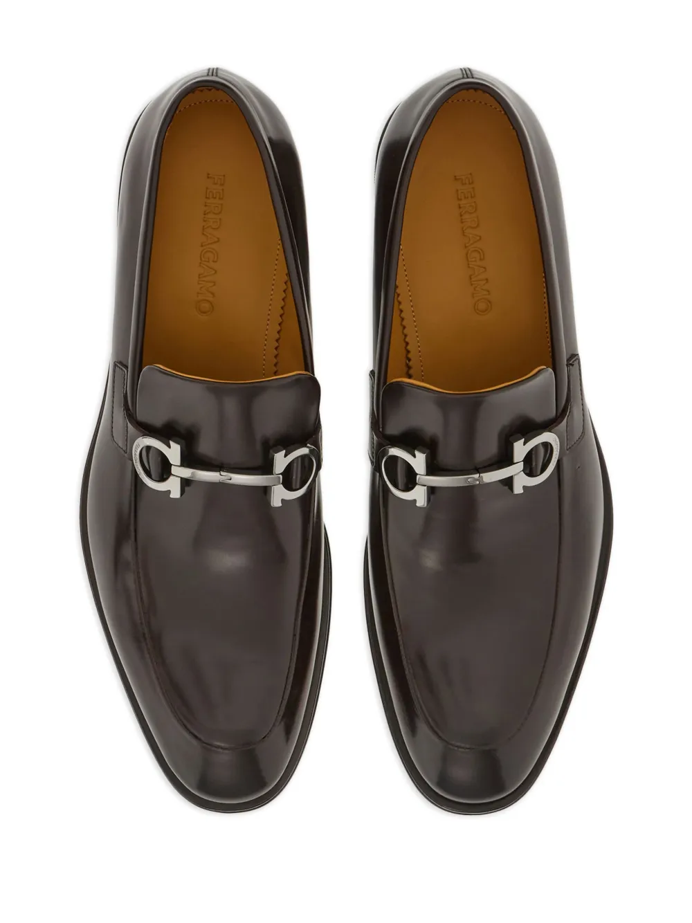 Shop Ferragamo Gancini-plaque Leather Loafers In Brown