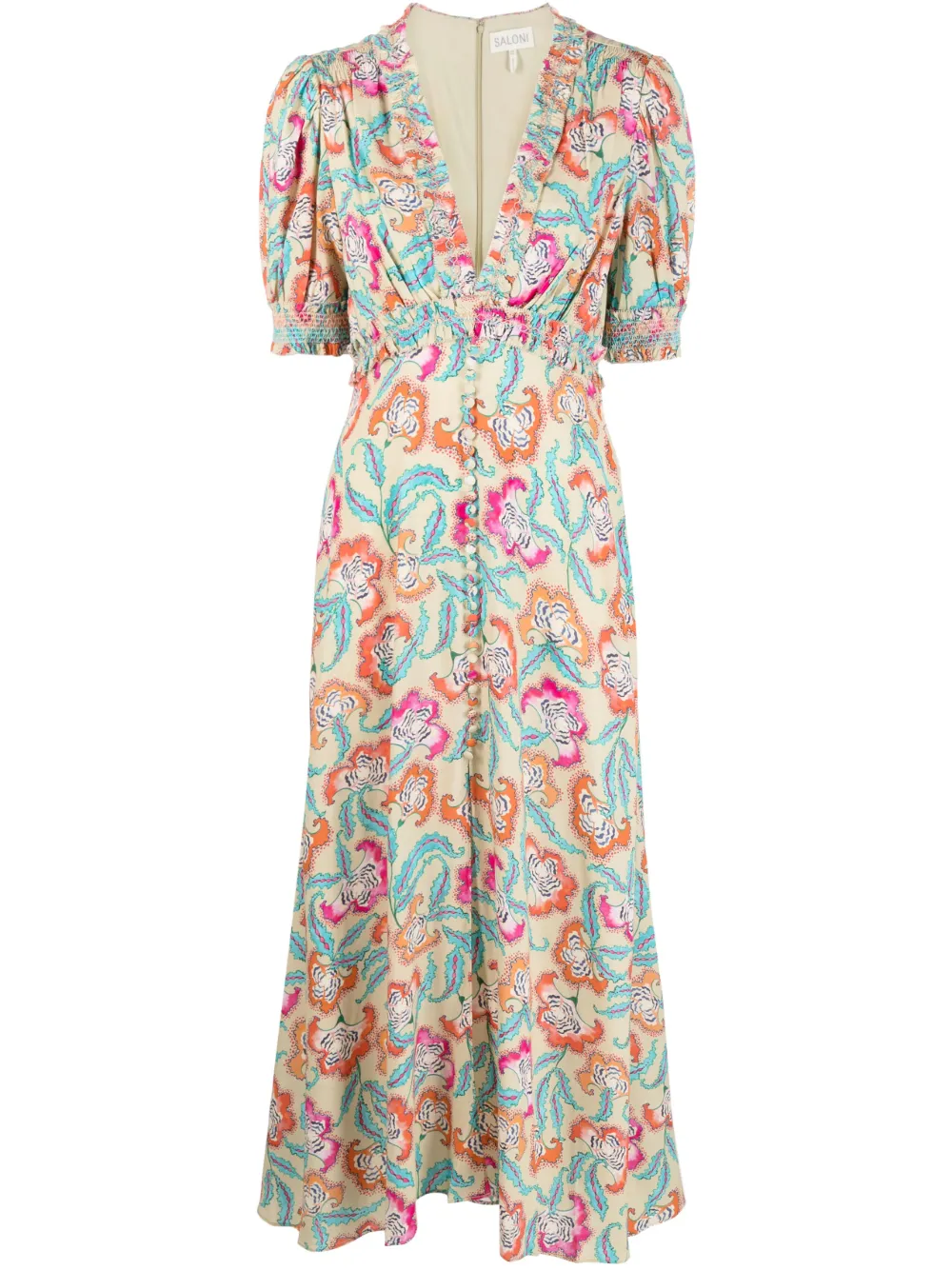 Shop Saloni Lea Paisley-print Maxi Dress In Neutrals