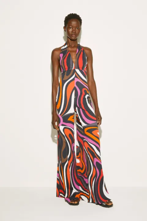 Marmo-Print Halterneck Jumpsuit