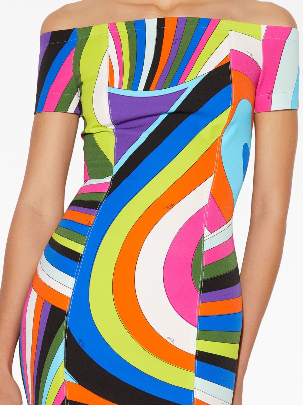 Shop Pucci Iride-print Off-shoulder Minidress In Multicolour