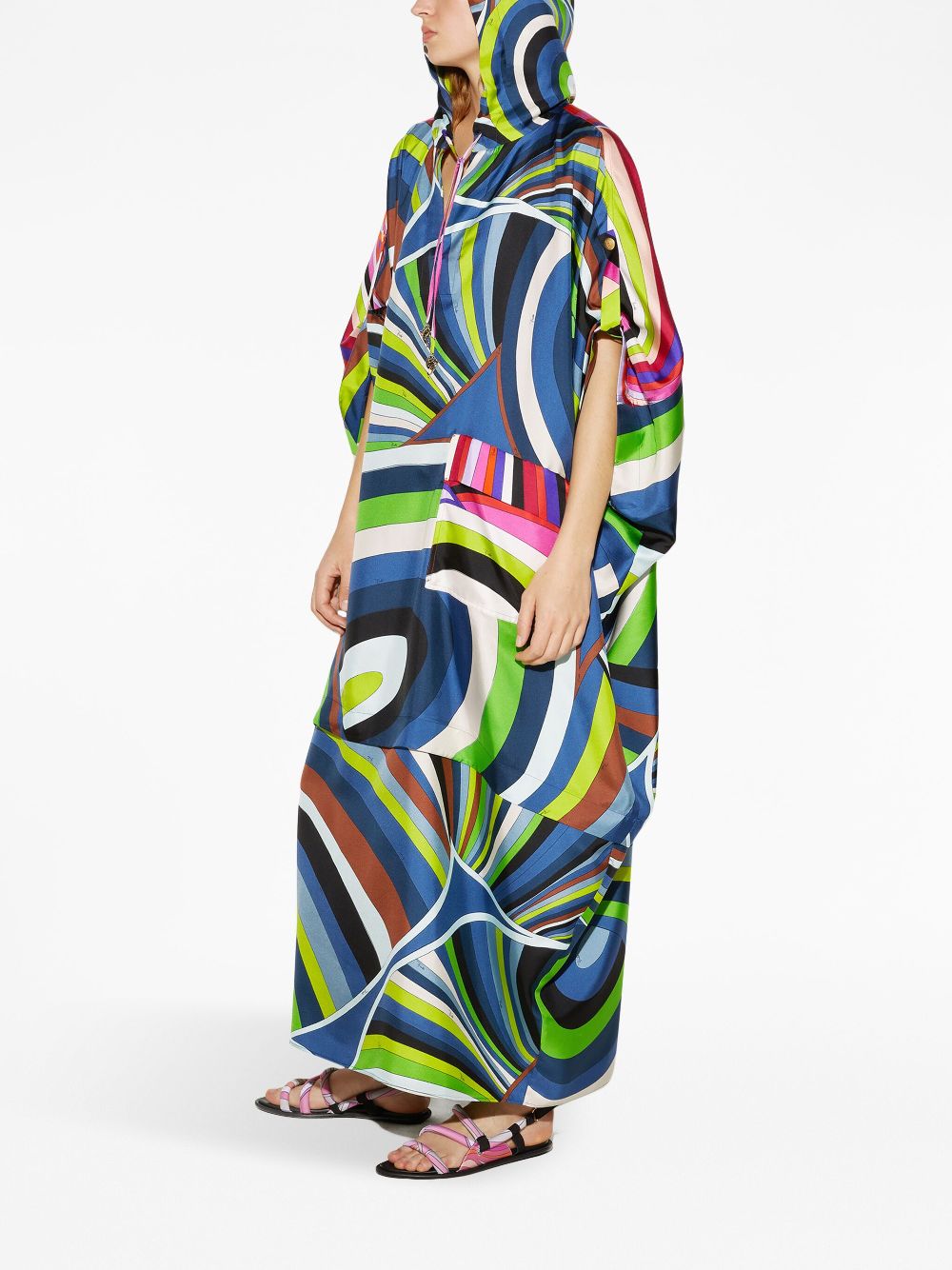 Shop Pucci Iride-print Silk Kaftan Dress In Green