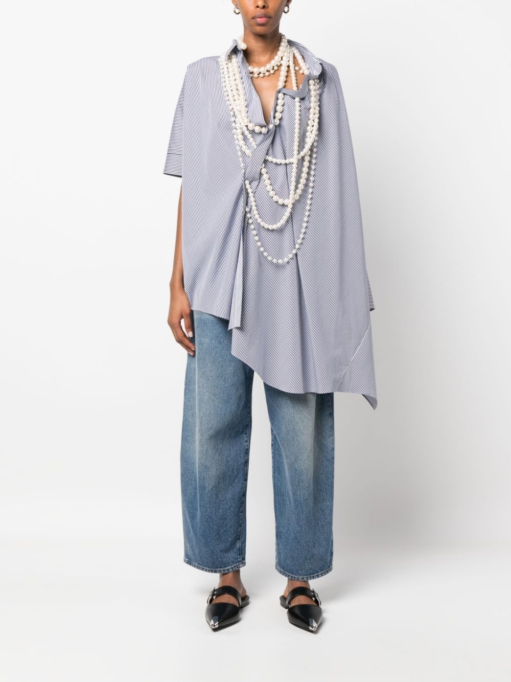 Junya Watanabe asymmetric pearl-embellishmentshirt - Blauw