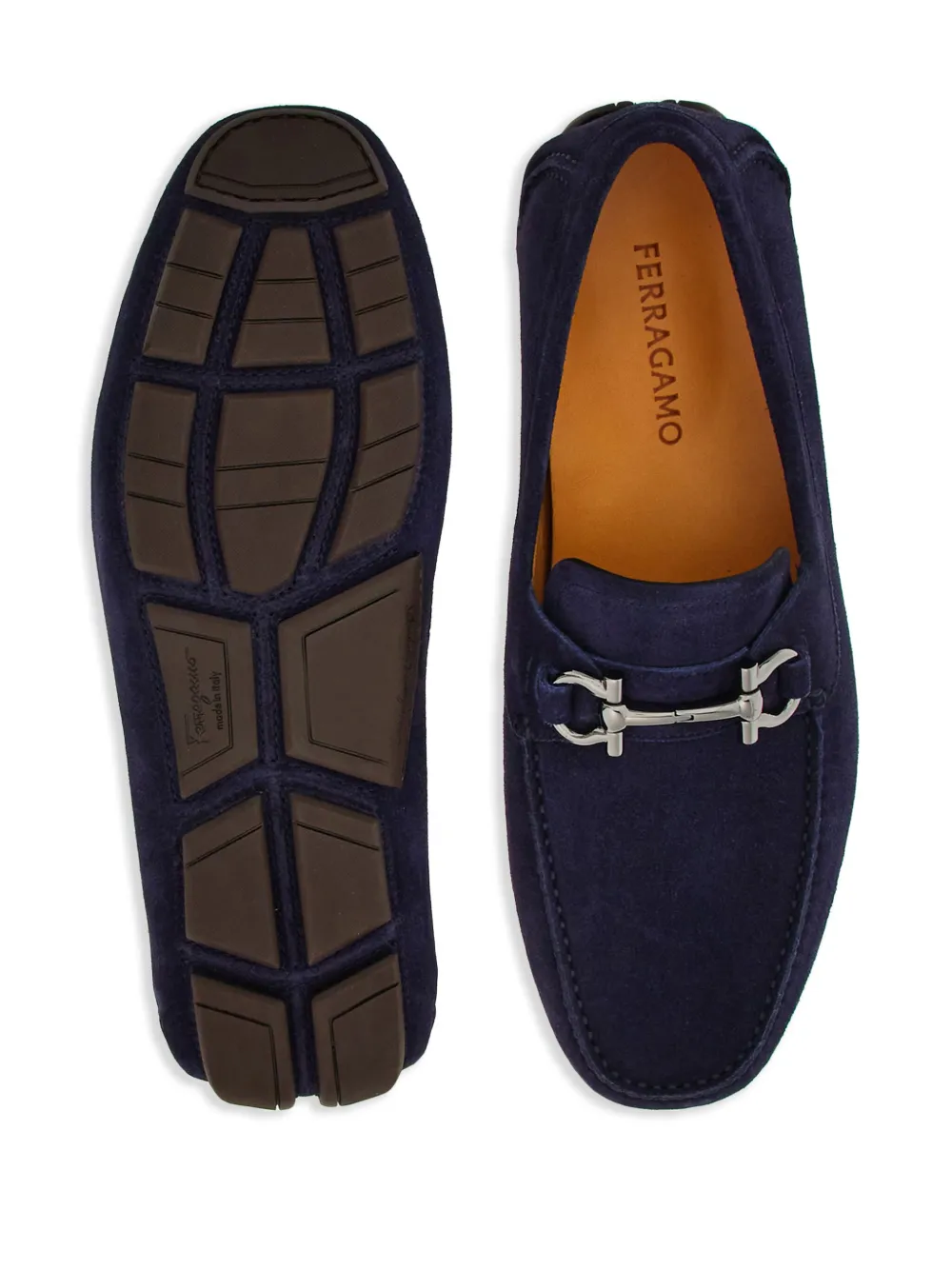 Ferragamo Gancini-buckle Leather Loafers In Blue
