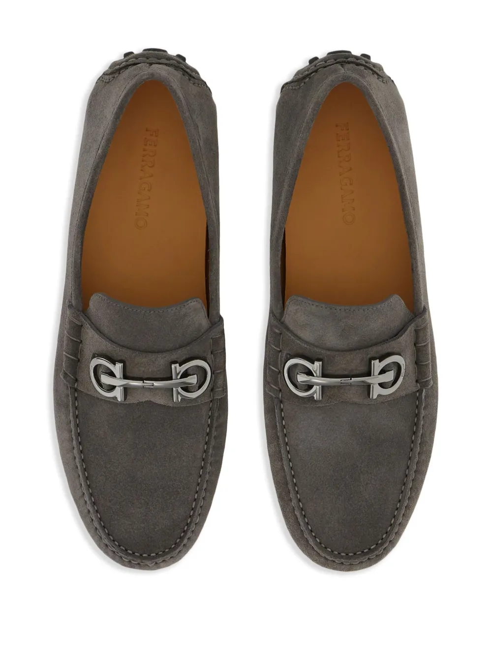 Ferragamo Gancini-plaque Leather Loafers In Grau