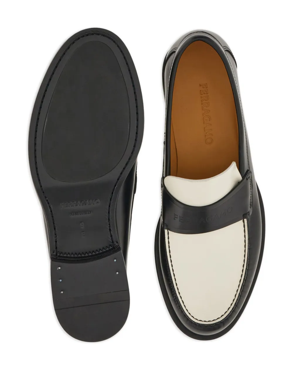 Shop Ferragamo Logo-debossed Two-tone Loafers In White