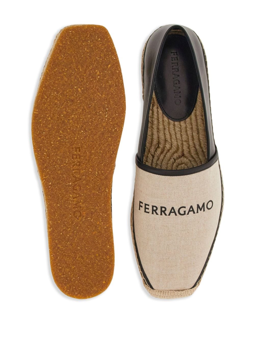 Shop Ferragamo Logo-print Folding-heel Espadrilles In Neutrals