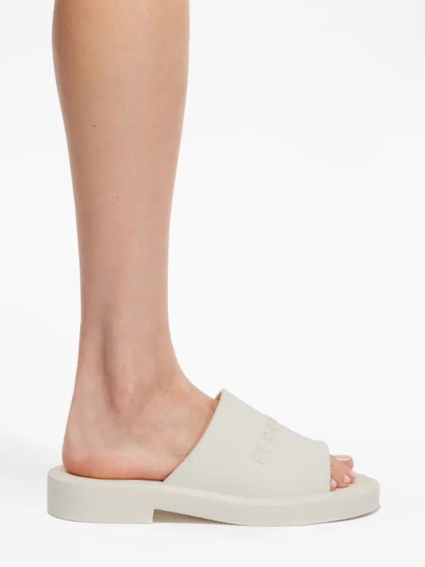 Ferragamo♪SALE♪0763793 Ferragamo logo-debossed open-toe Slides | White | FARFETCH