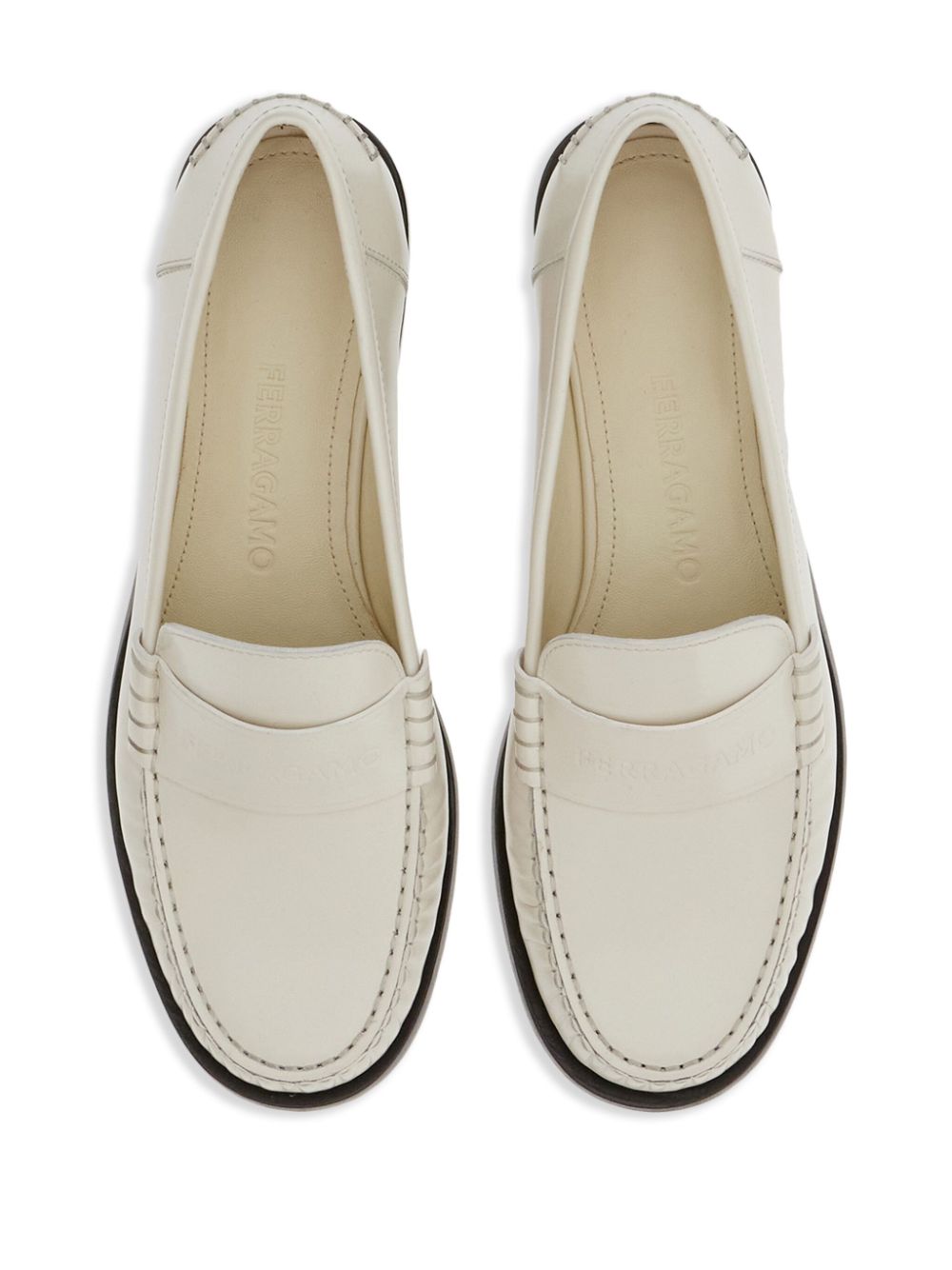 Shop Ferragamo Debossed-logo Leather Loafers In White