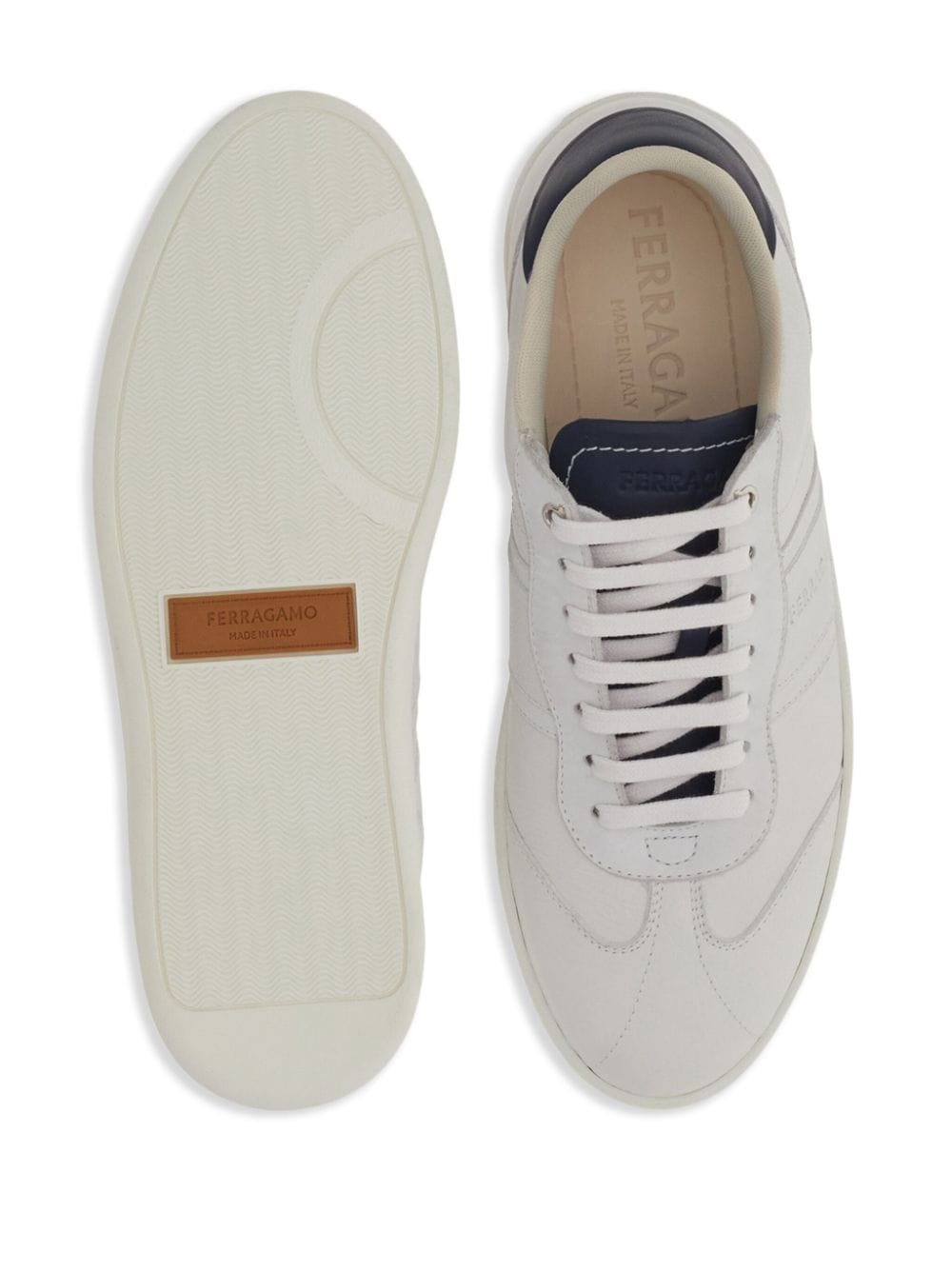 Shop Ferragamo Logo-debossed Leather Sneakers In White
