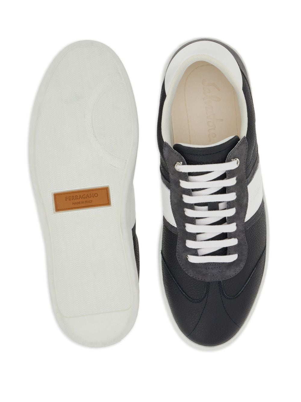 Shop Ferragamo Logo-embossed Leather Sneakers In Grey