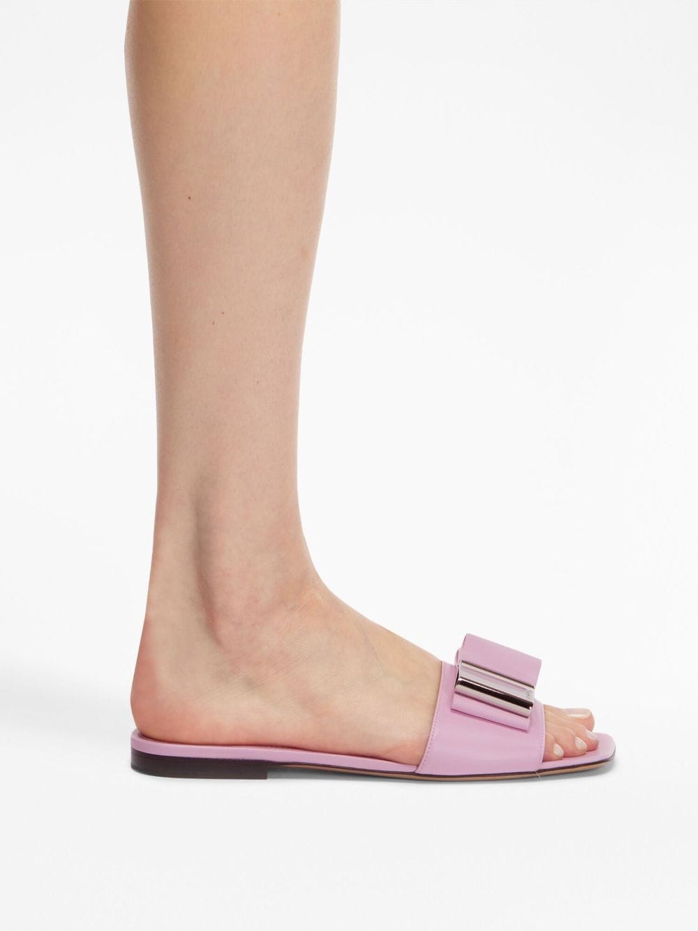 Shop Ferragamo Double-bow Leather Slides In Pink