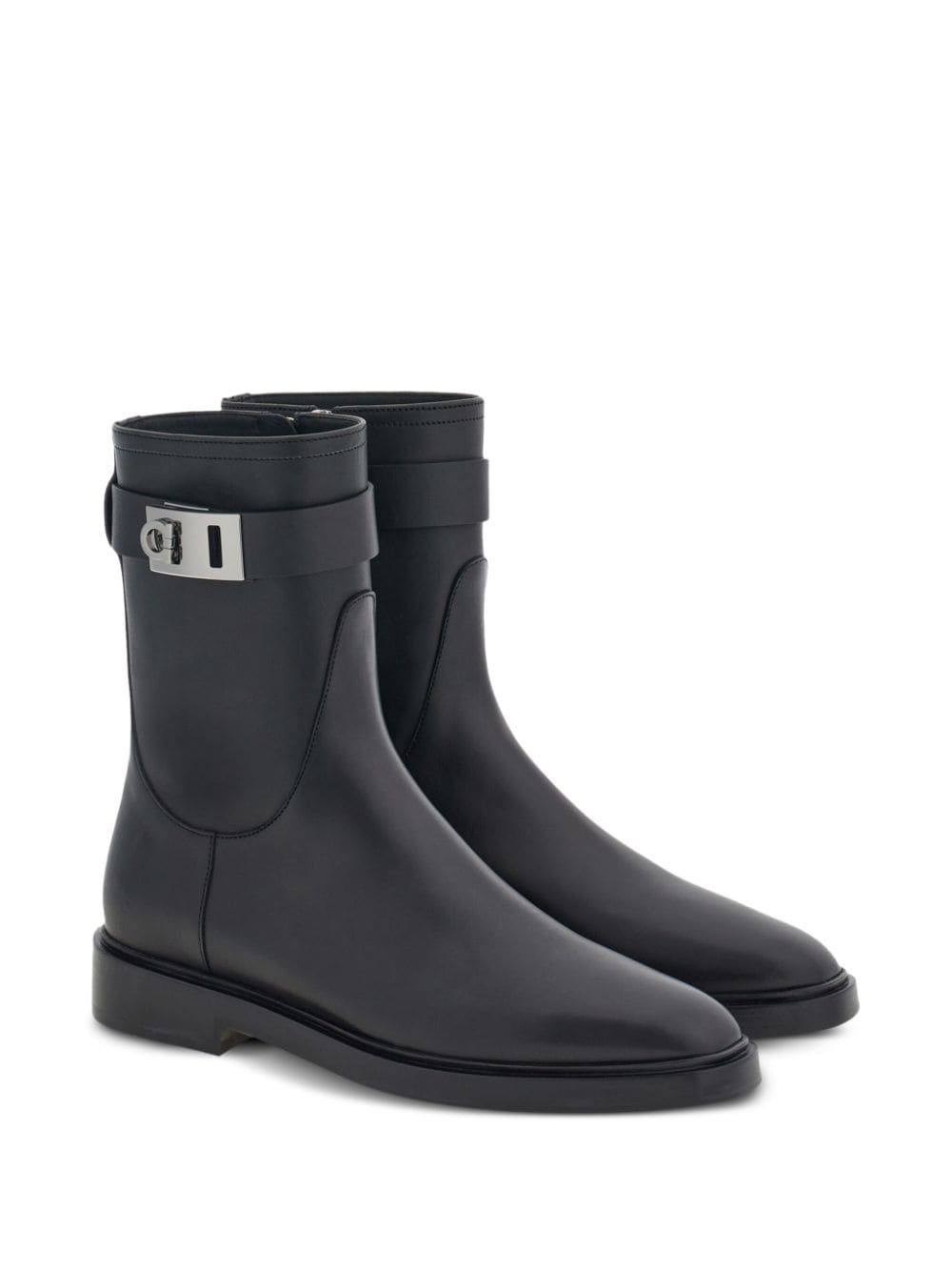 Shop Ferragamo Gancini-buckle Leather Ankle Boots In Black