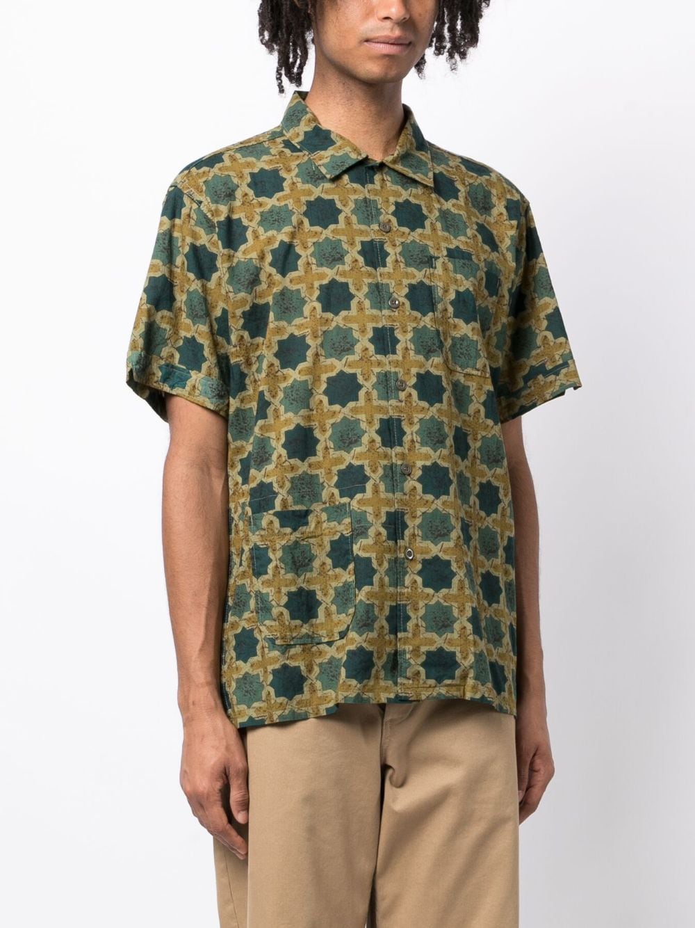 Shop Engineered Garments Zalij-pattern Cotton Shirt In Blue