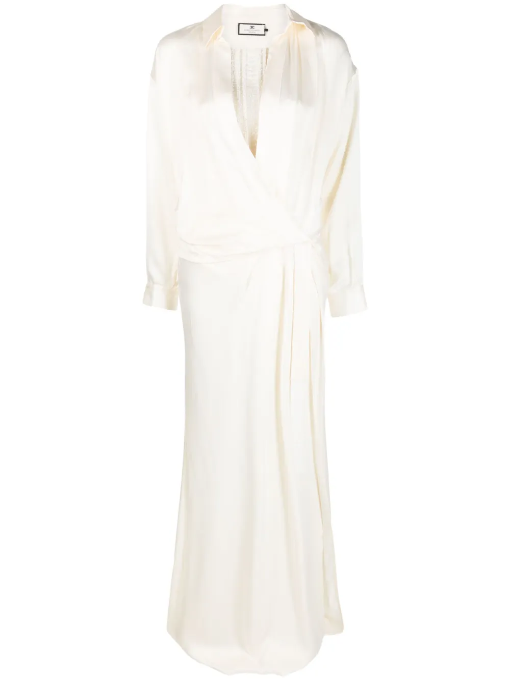 Elisabetta Franchi Embroidered-bodysuit Silk Wrap Gown In Neutrals