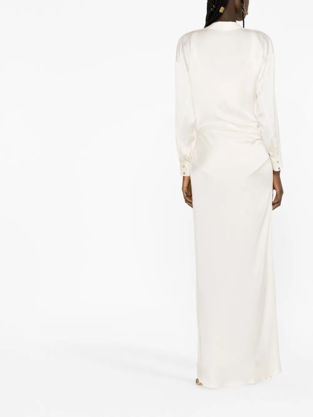 Elisabetta Franchi Embroidered-bodysuit Silk Wrap Gown In Neutrals