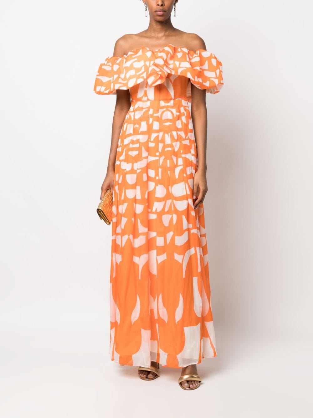 Raquel Diniz ruffled off-shoulder silk dress - Oranje