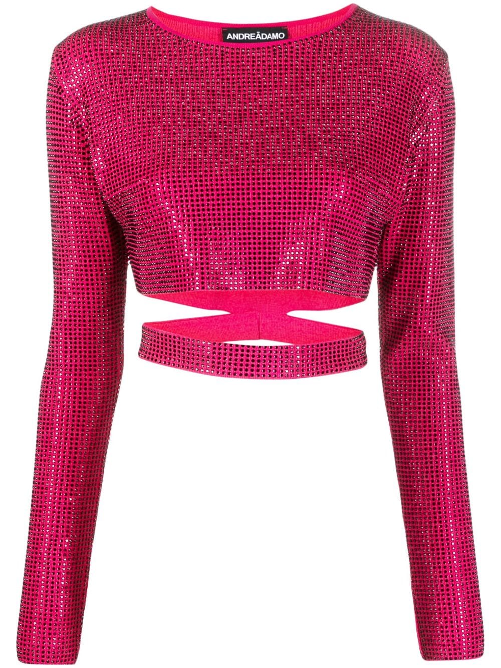 Andreädamo Full Strass Stretch Knit Crop T In Pink