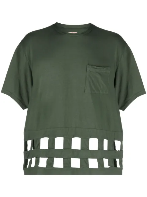 KAPITAL Windowpane eyelet-detail cotton T-shirt