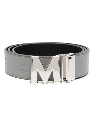 MCM Claus monogram pattern Leather Belt Grey FARFETCH