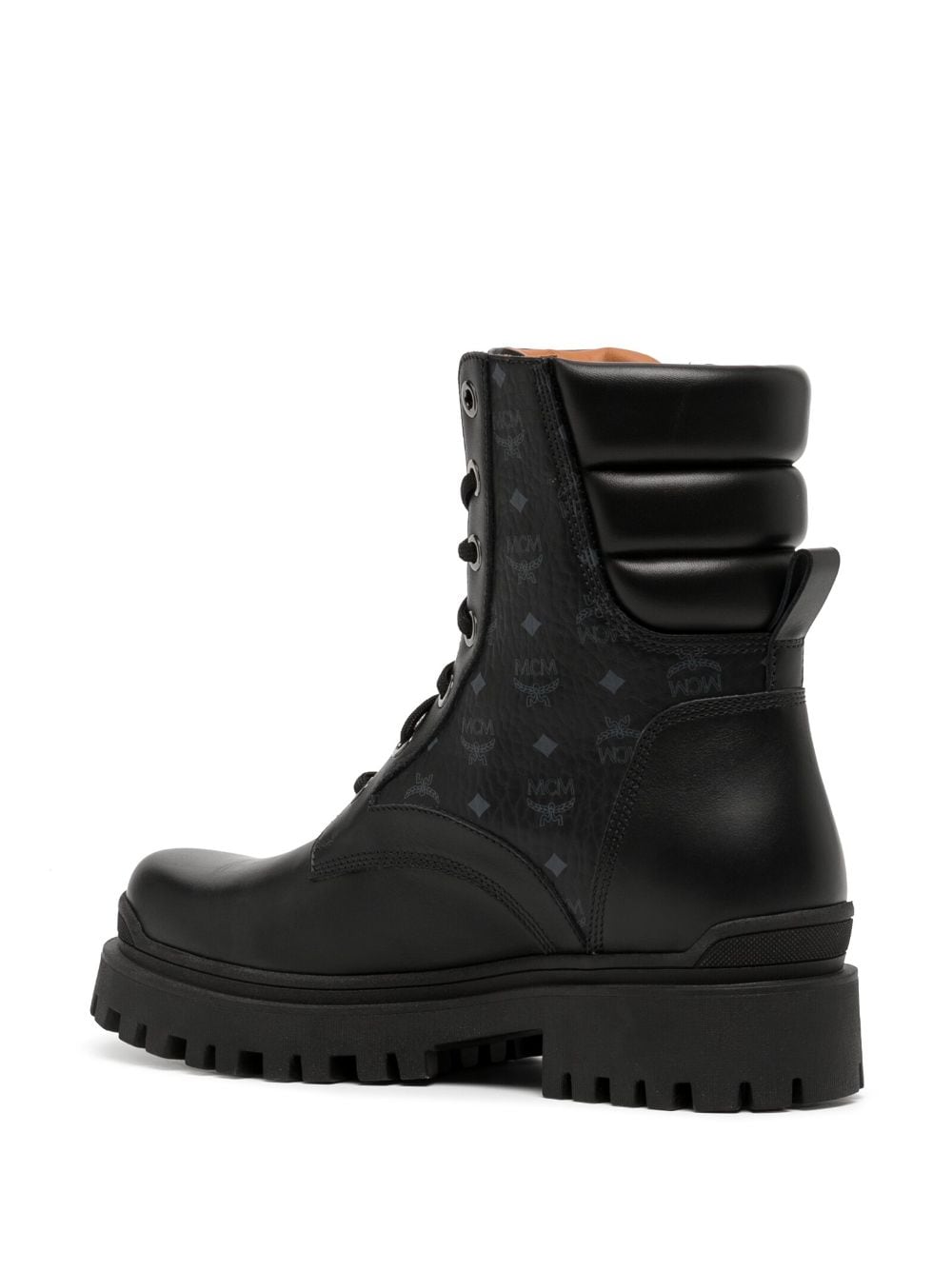 Shop Mcm Visetos Leather Lace-up Boots In Black