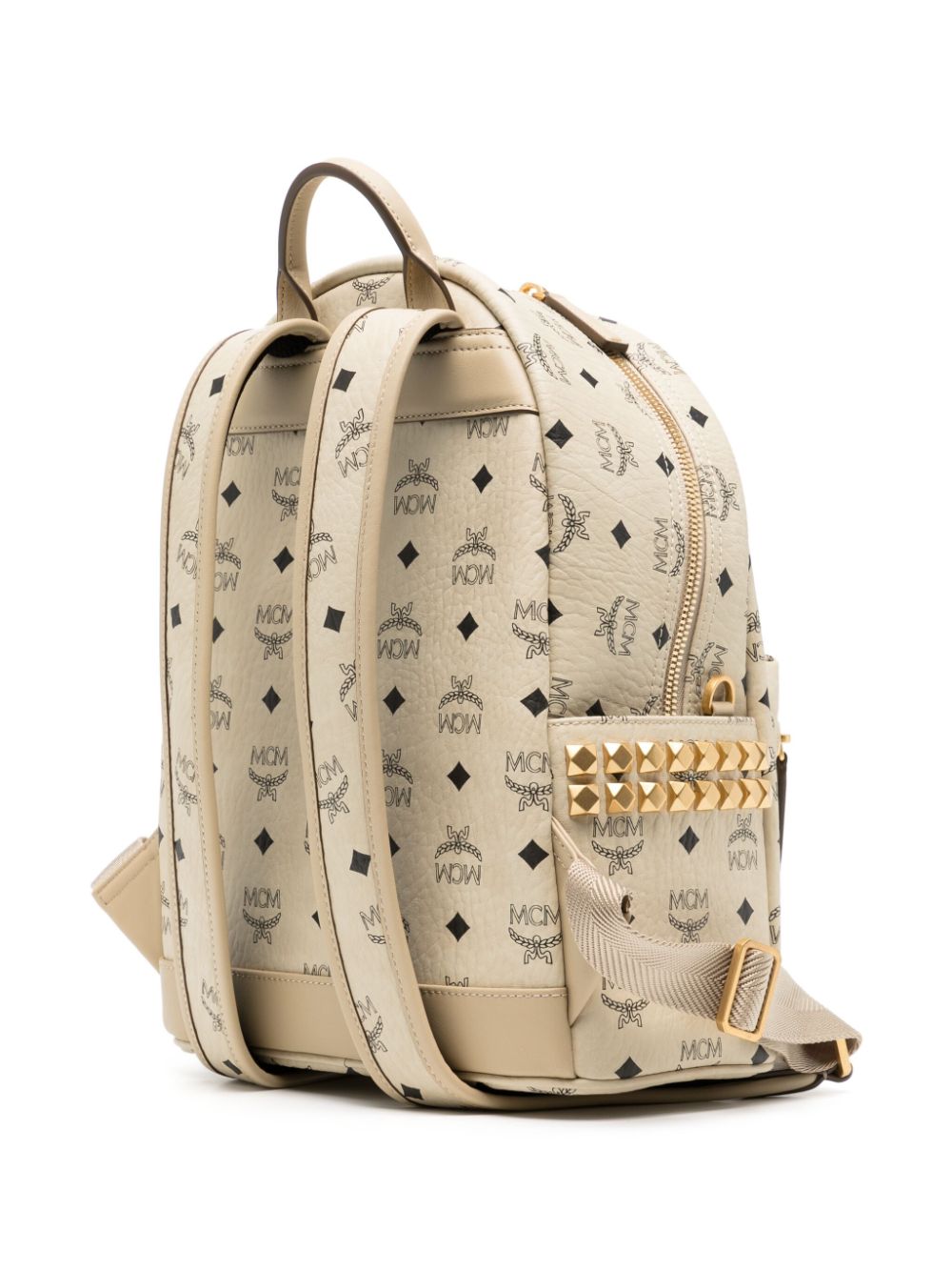 Shop Mcm Leather Visetos-print Backpack In Neutrals