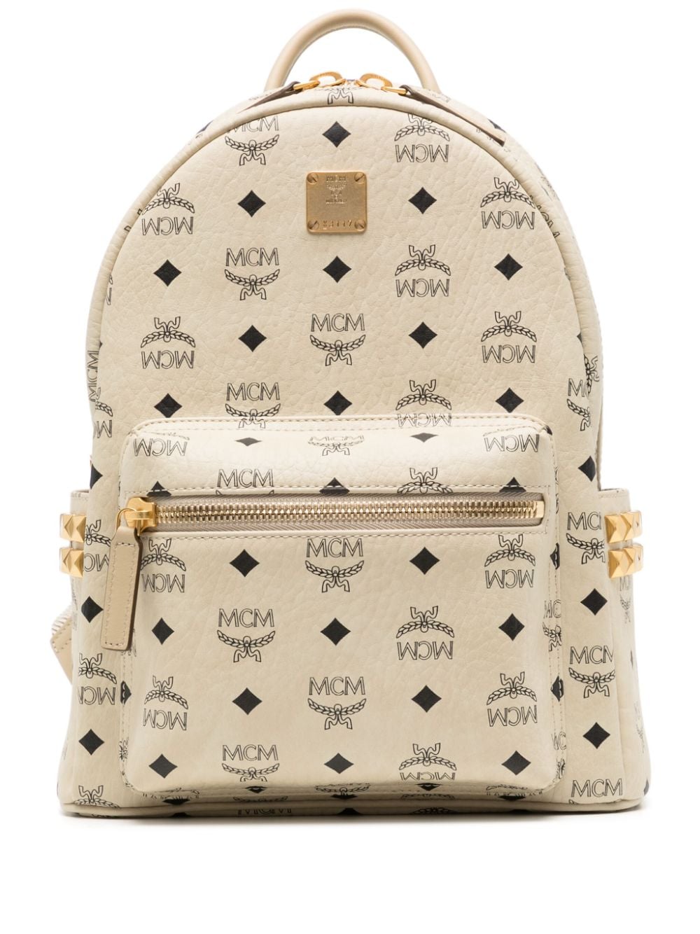 Shop Mcm Leather Visetos-print Backpack In Neutrals