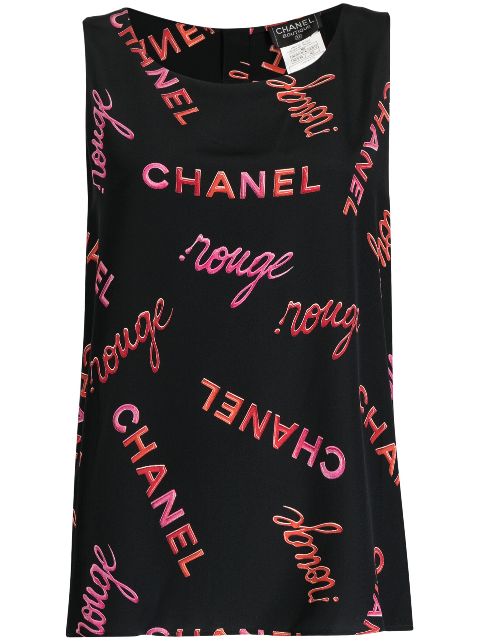 CHANEL 1996 logo-print sleeveless silk blouse Women