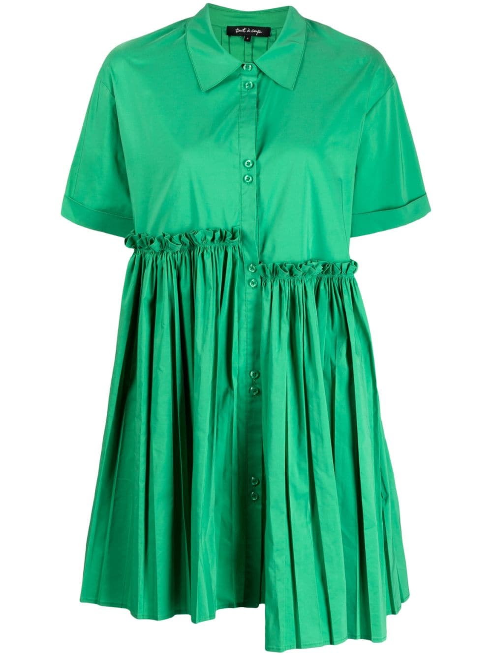 Tout A Coup Asymmetric Pleated Shirt Dress In Green