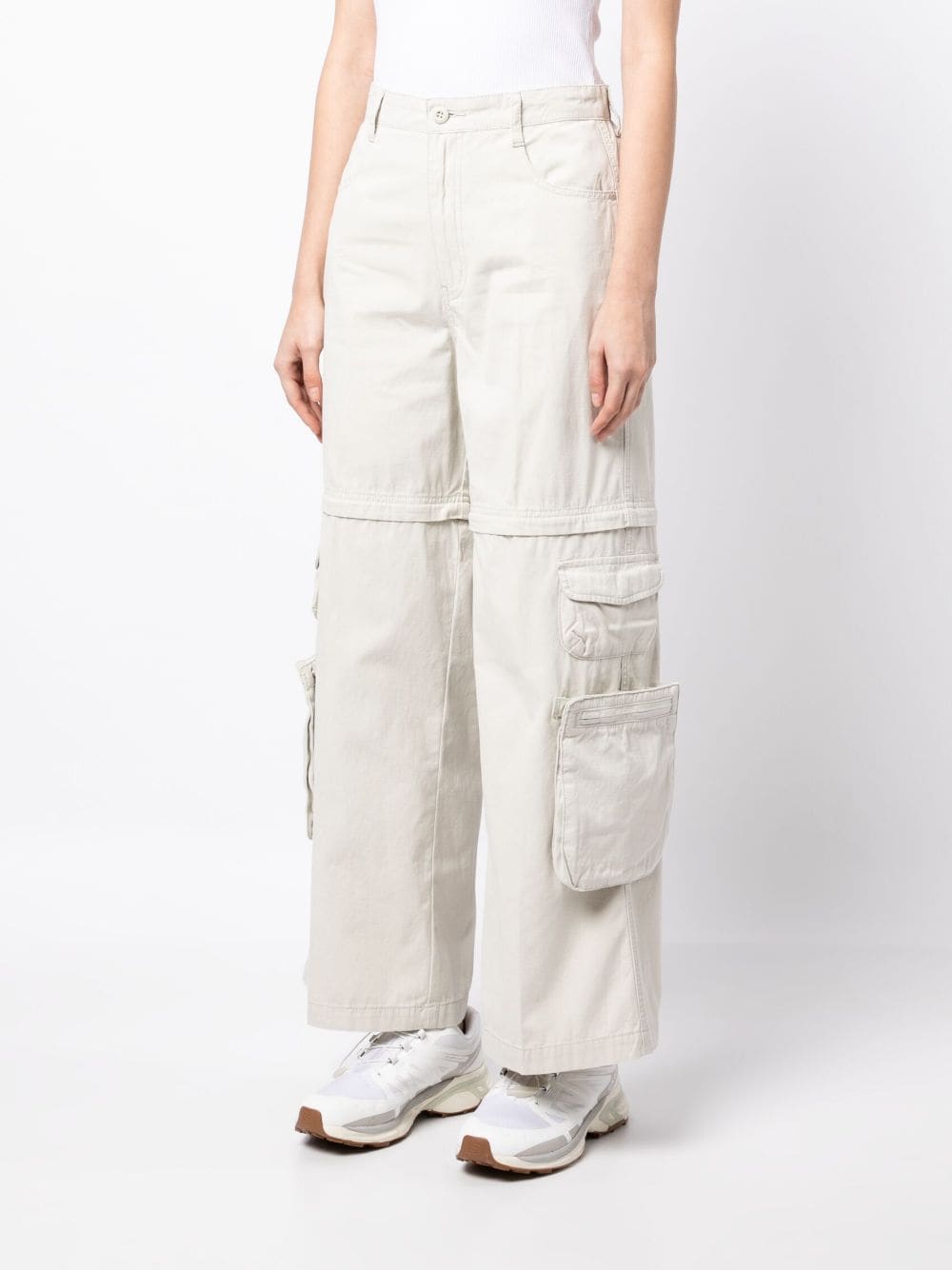 Shop Izzue High-waisted Cotton Cargo Pants In White