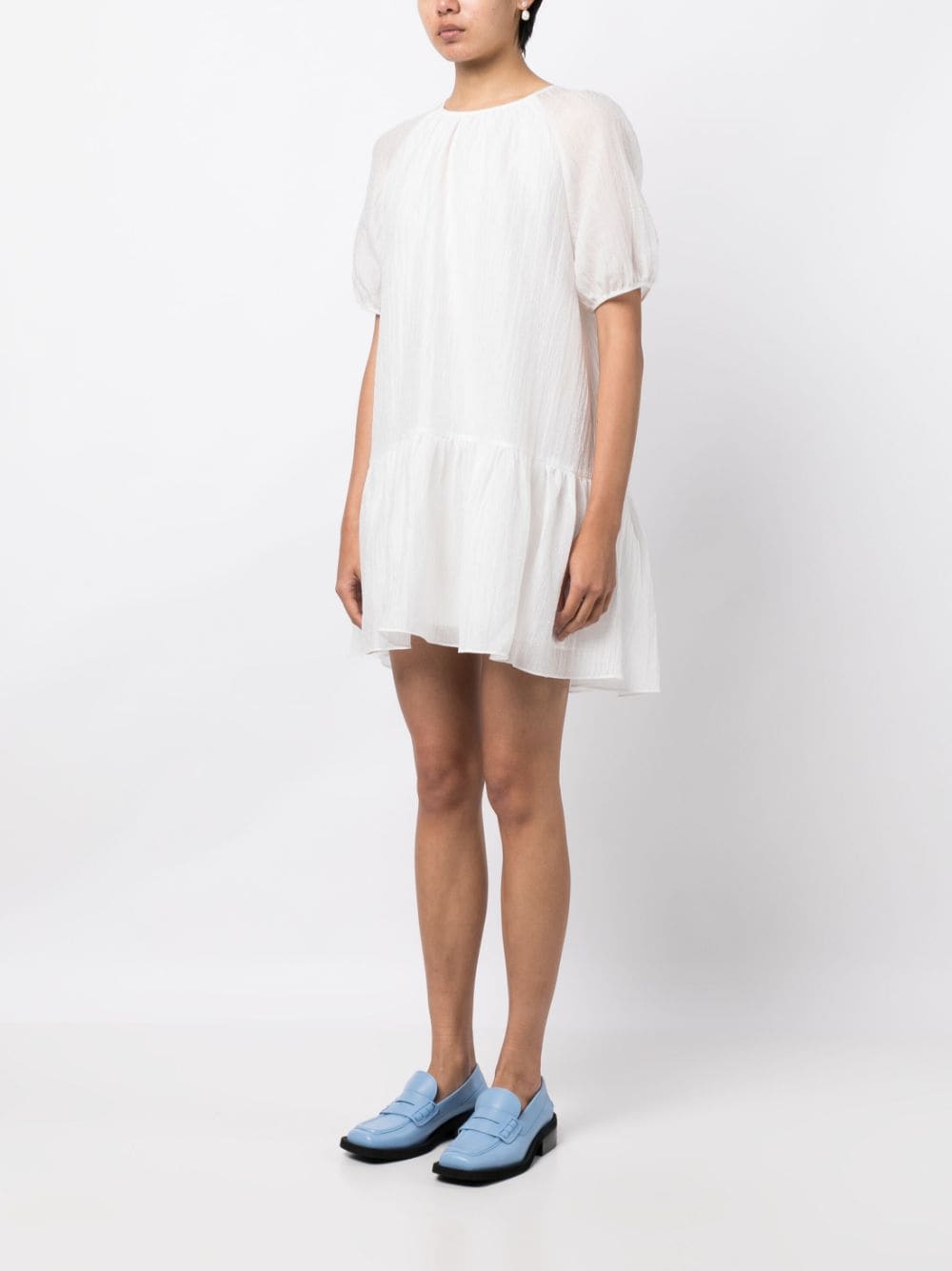 Shop Tout A Coup Textured Short-sleeve Dress In White