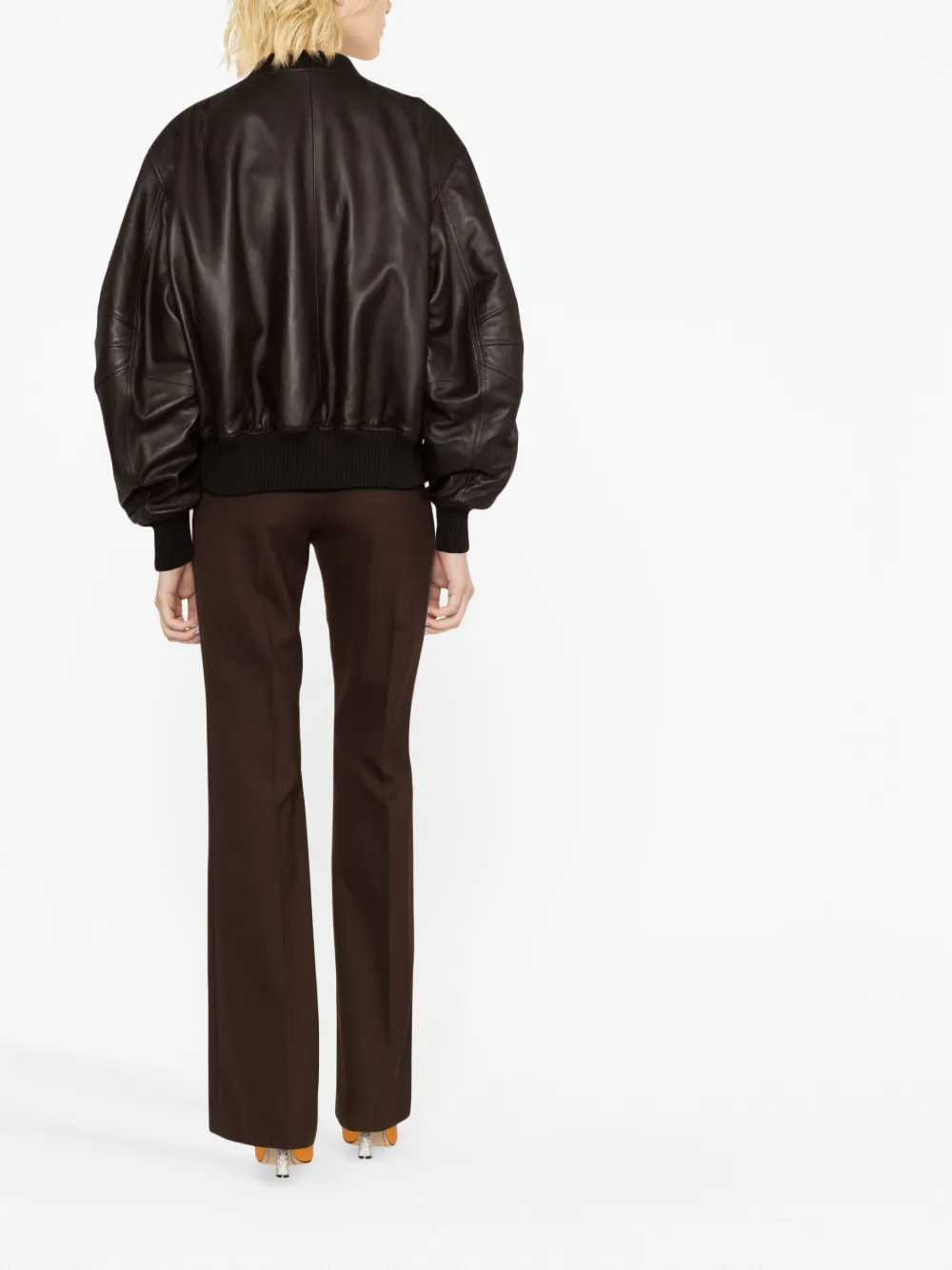 Attico Leather Bomber Jacket In Brown
