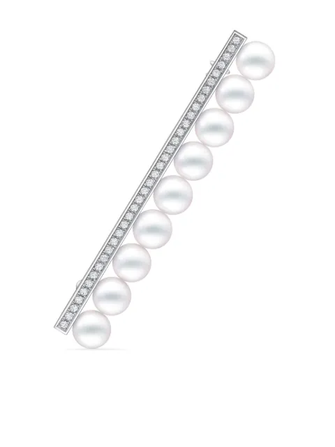 TASAKI 18kt white gold Collection Line Balance Iconic diamond and Akoya pearl brooch