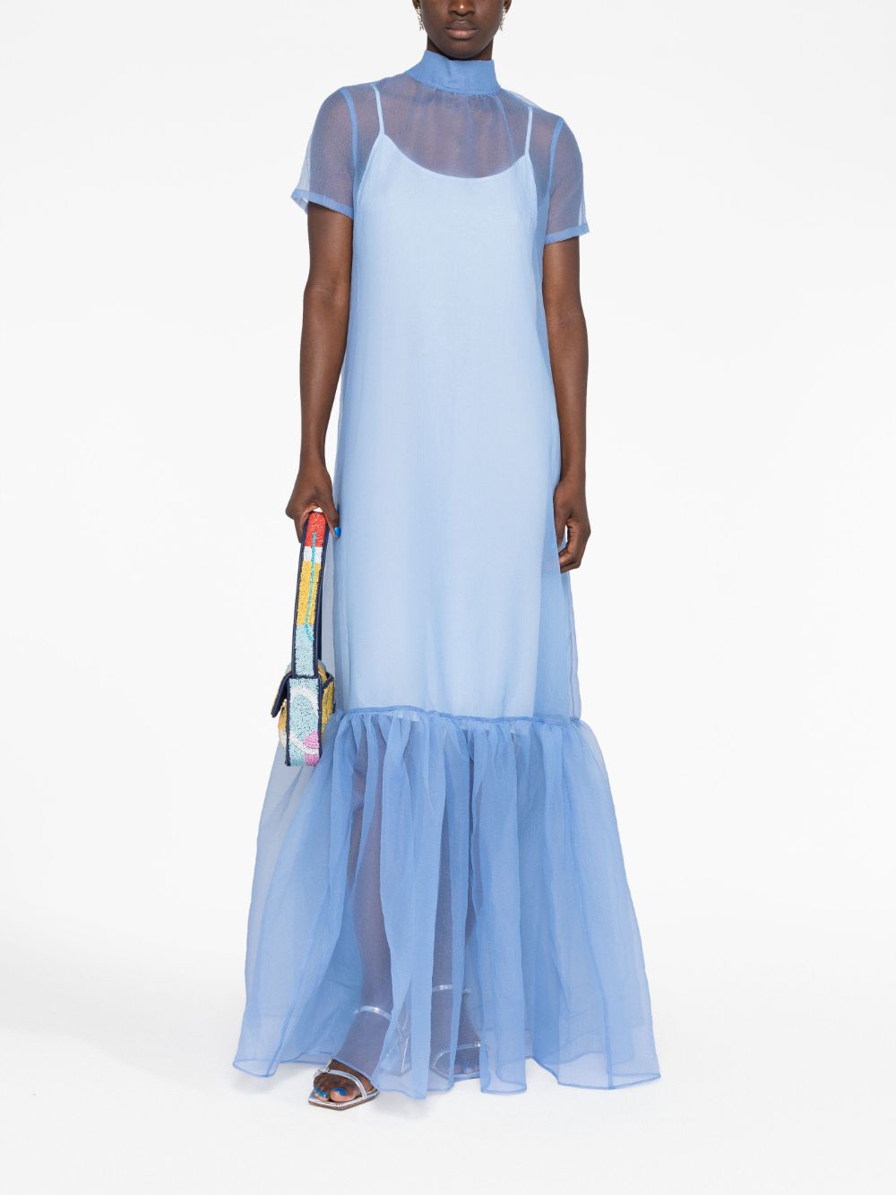 STAUD Calluna sheer organza floor-length dress - Blauw