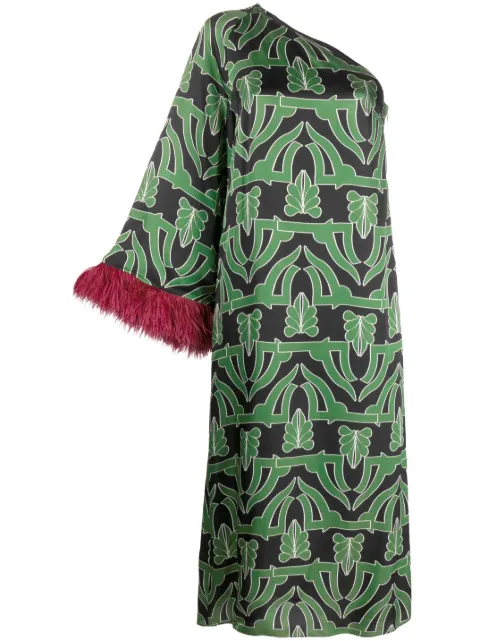 Borgo De Nor Audrey geometric-print feather-trim dress