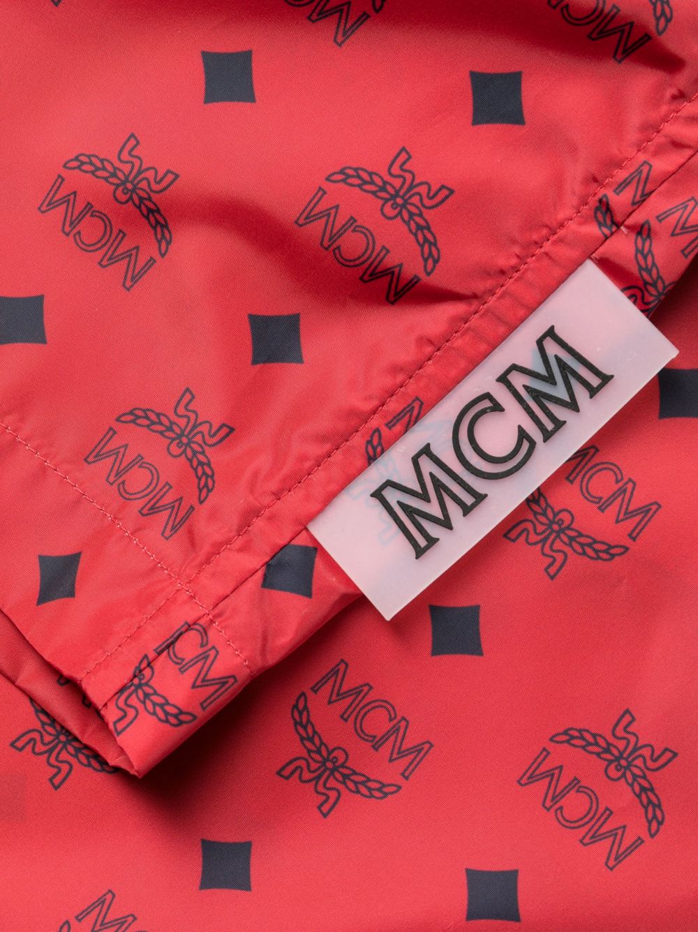 Shop Mcm Monogram-print Drawstring Swim Shorts In Red