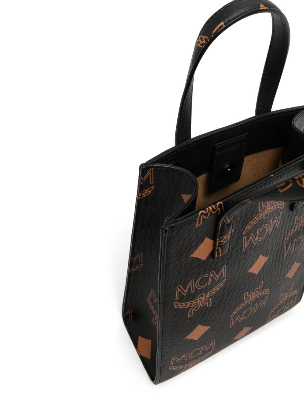 Shop Mcm Mini Aren Maxi Visetos Tote Bag In Black