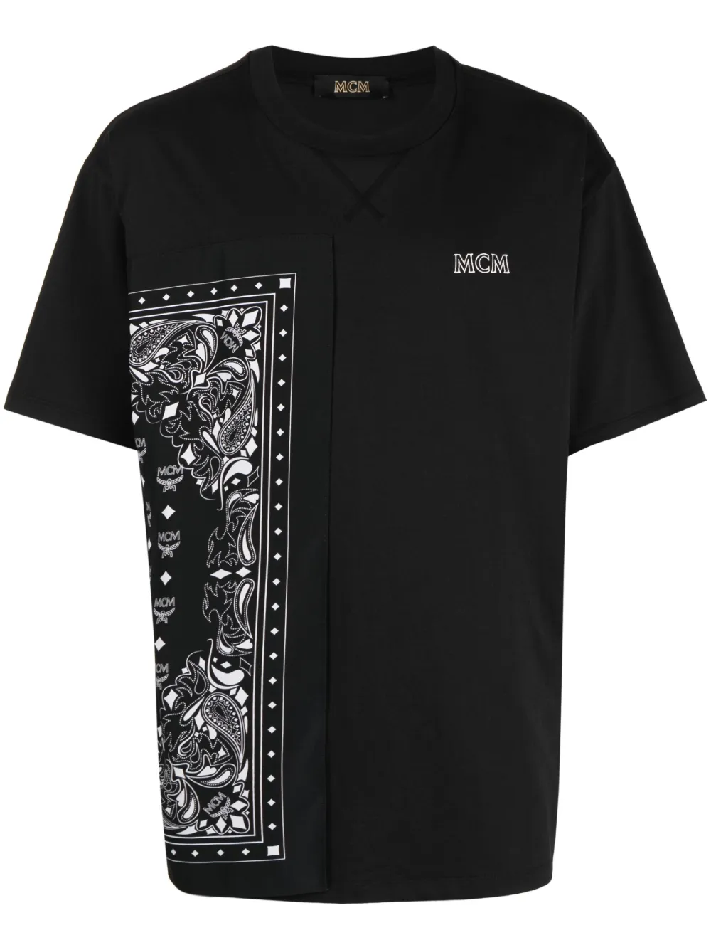 Mcm Bandana Monogram Paneled T-shirt In Black