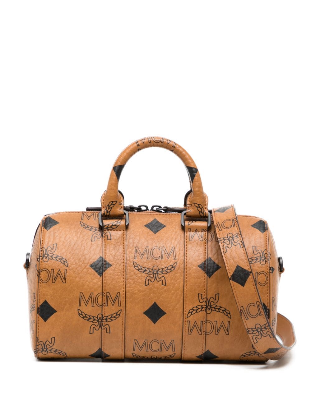 MCM, Bags, Authentic Mcm Visetos Boston Bag Satchel Cognac Brown Preowned