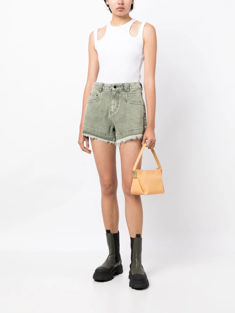 tout a coup frayed-hem denim shorts - Groen
