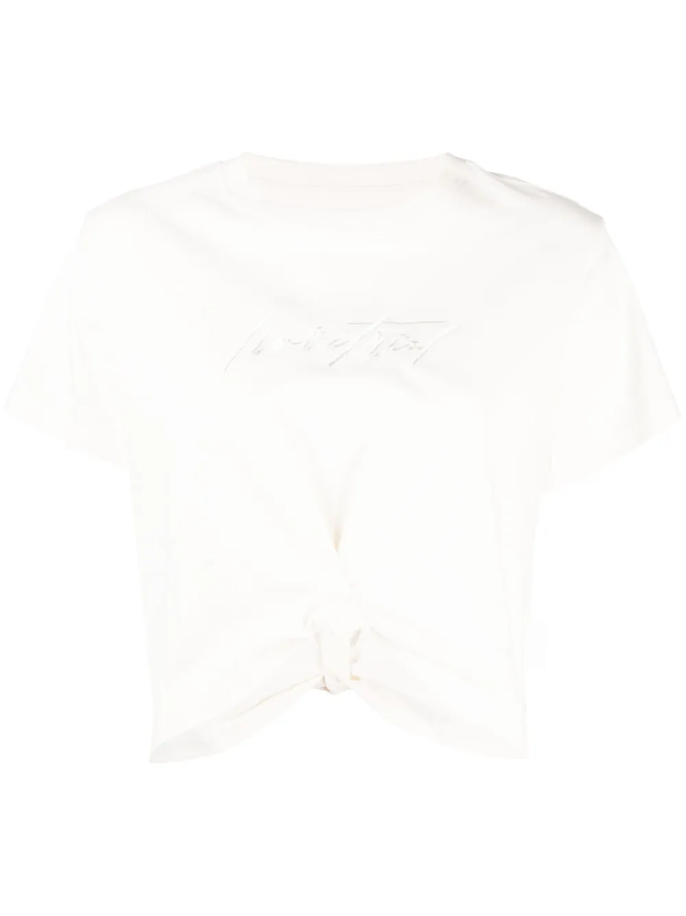 Izzue Slogan-embroidered Cropped T-shirt In White