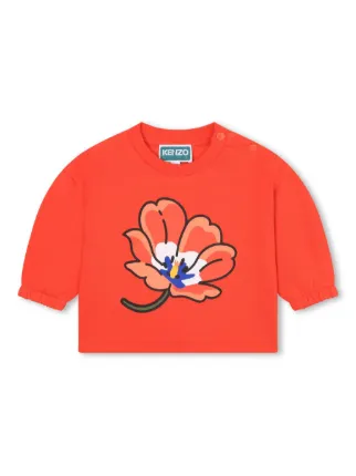 Kenzo Kids floral print crew neck Sweatshirt Orange FARFETCH OM