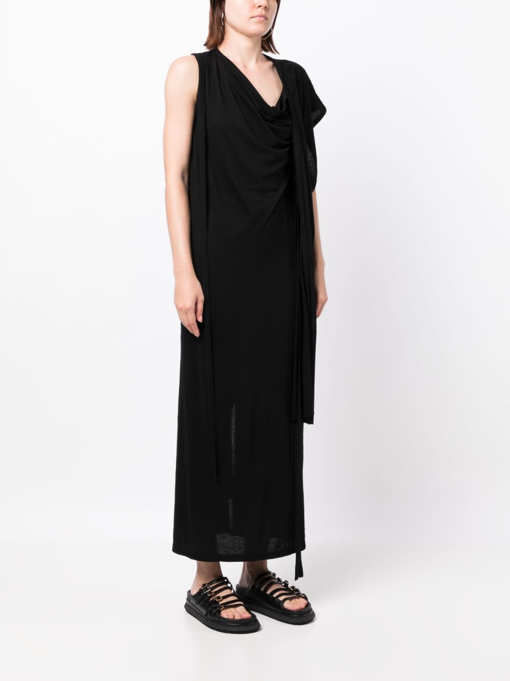 Shop Yohji Yamamoto Asymmetric Draped Maxi Dress In Black