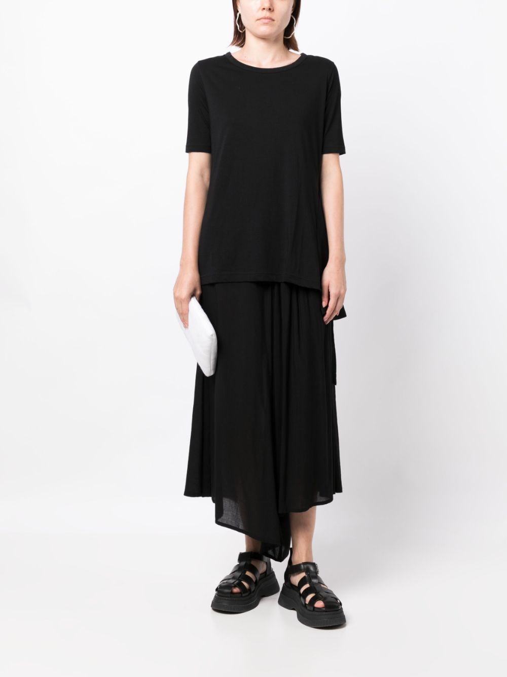 Shop Yohji Yamamoto Draped-detail Cotton T-shirt In Black