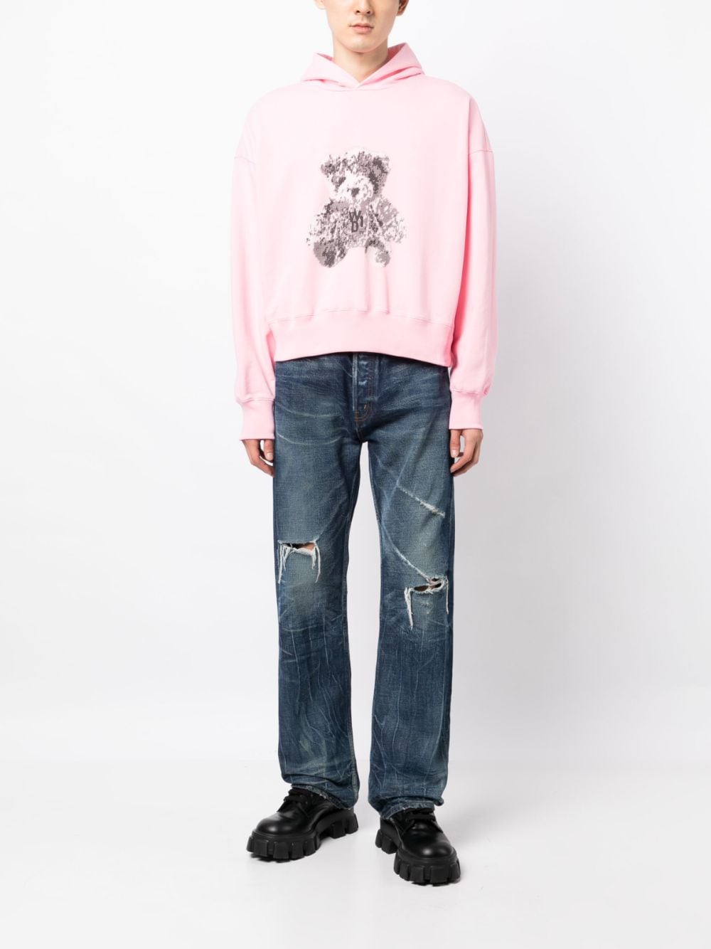 We11done teddy bear-print cotton hoodie - Roze