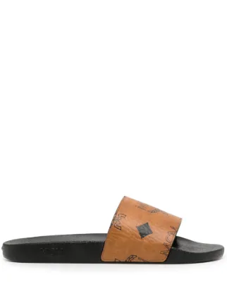 MCM Maxi Visetos Leather Slides - Farfetch