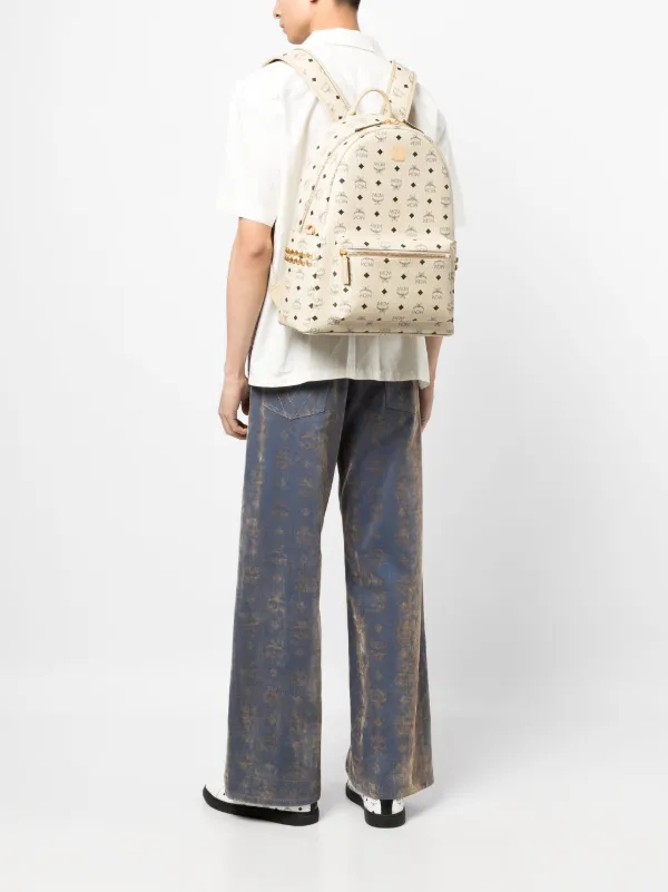MCM Medium Stark Studded Leather Backpack White FARFETCH BH